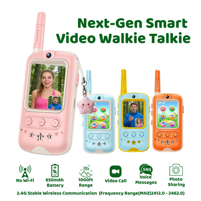 Video Walkie Talkie Gift Set 2 Pack HD Video Call Rechargeable Photo Voice Share Long Range No WiFi with Star Charms for Kids Birthday Outdoor Gift