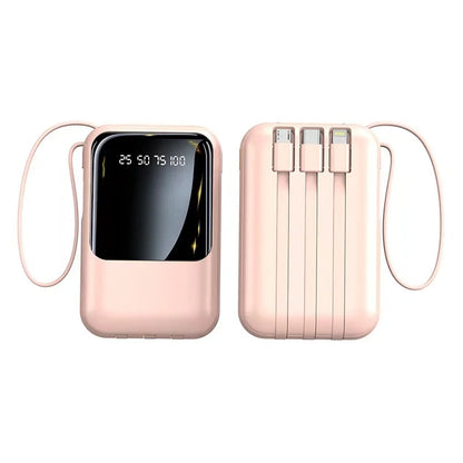 Mini Power Bank with Built‑in Cables, Digital LED Display, Large Capacity Compact Portable Mobile Charger for Phone