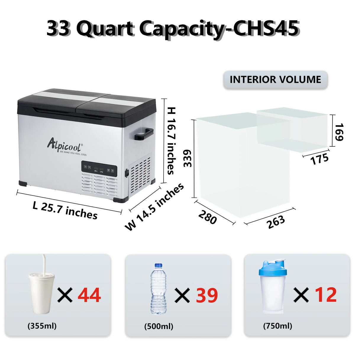 Alpicool CHS45 CHS55 Compressor Cool Box 12 V Portable Fridge Electric Freezer Box Small Freezer for Car Camping, -20°C to 20°C,