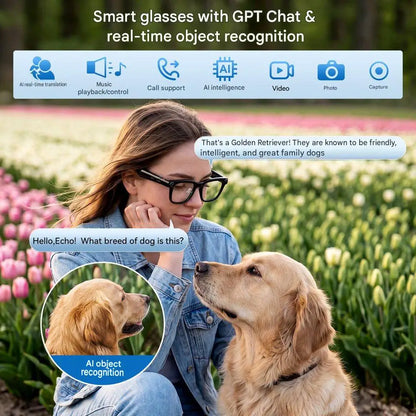 AI Smart Glasses with ChatGPT Real-Time Translation 1300W Camera AI Comic Diary Generator 40g Ultra-Light Long Battery Life