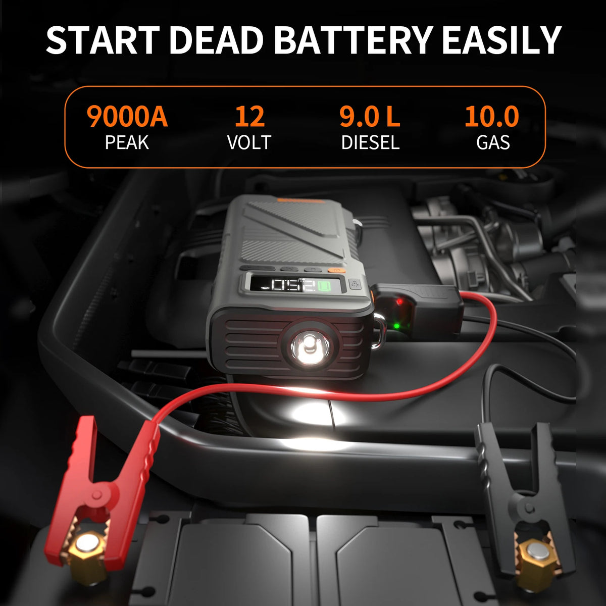 9000A Jump Starter With Air Compressor,7 In 1 Function Jump Box 150PSI Jump Starter Battery Pack With Digital Tire Inflator, Ca