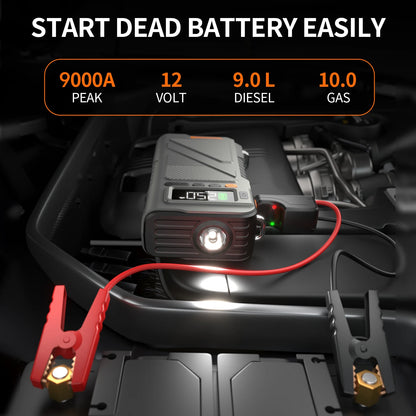 9000A Jump Starter With Air Compressor,7 In 1 Function Jump Box 150PSI Jump Starter Battery Pack With Digital Tire Inflator, Ca