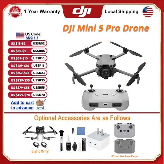 DJI Mini 5 Pro Drones with Camera and Optional Accessory Ultra-Light & Foldable 1-Inch CMOS Omnidirectional Obstacle Sensing ActiveTrack 360° 20 km Transmission Drone 4K Professional
