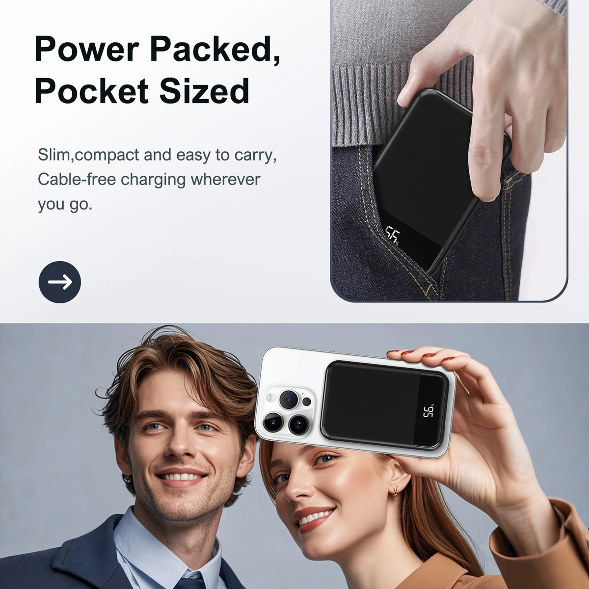 Magnetic Wireless Power Bank 10000mAh 20W Fast Charger Portable Battery Powerbank with Digital Display For Iphone 17 16 Samsung