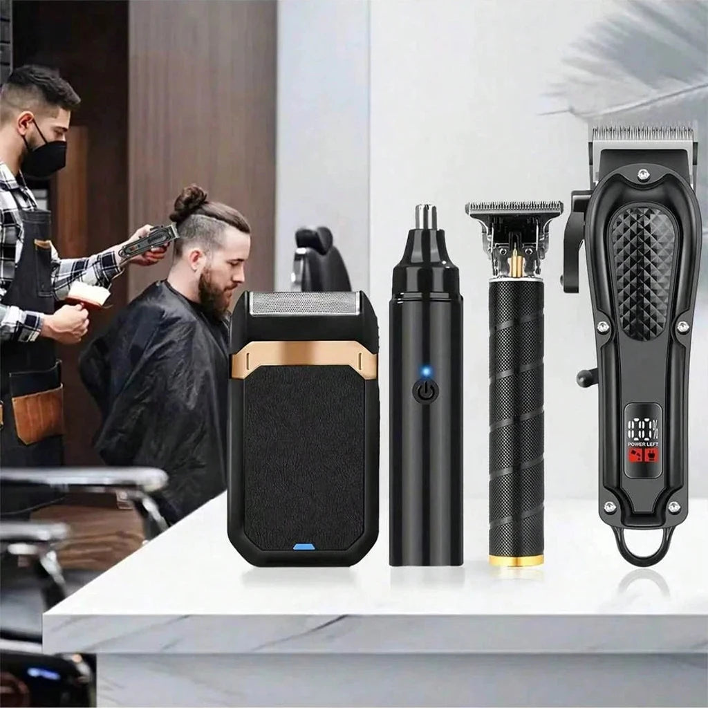 4-in-1 Electric Hair Clipper Set for Men Rechargeable Cordless Hair Trimmer Grooming Kit for men Beard Cutting Machine Nose Hair trimmer Electric Shaver Birthday Christmas Gift For Family