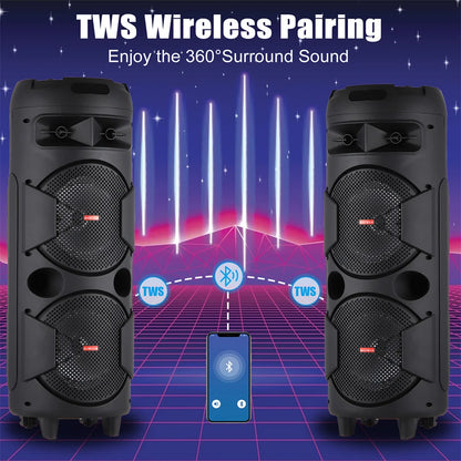 6000W Portable Bluetooth Speaker Sub Woofer Heavy Bass Sound System Party Dj Karaoke RGB Light Rechargeable Speaker