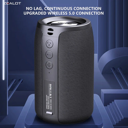 Zealot-S32 Wireless Speaker Outdoor Portable Subwoofer Speaker, Waterproof IPX 6, Dual Pairing,1500mAh Battery.
