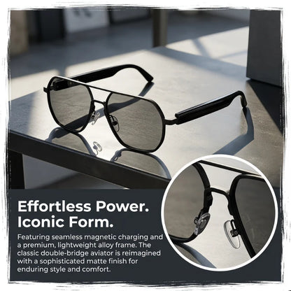 AI-powered smart glasses with metal double-bridge frames, magnetic charging, and color-changing lenses; multifunctional audio glasses with built-in microphone and speaker, suitable for casual travel and everyday office use
