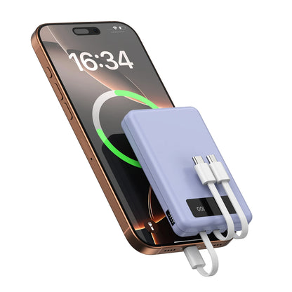 Mini Slim 10000mAh Portable Power Bank, Built-in LED Digital Display, 1 USB-A Port & 3 Integrated Cables, Small Lightweight Design, Multi-Device Simultaneous Charging for Travel, Camping and Emergency, Compatible with Android