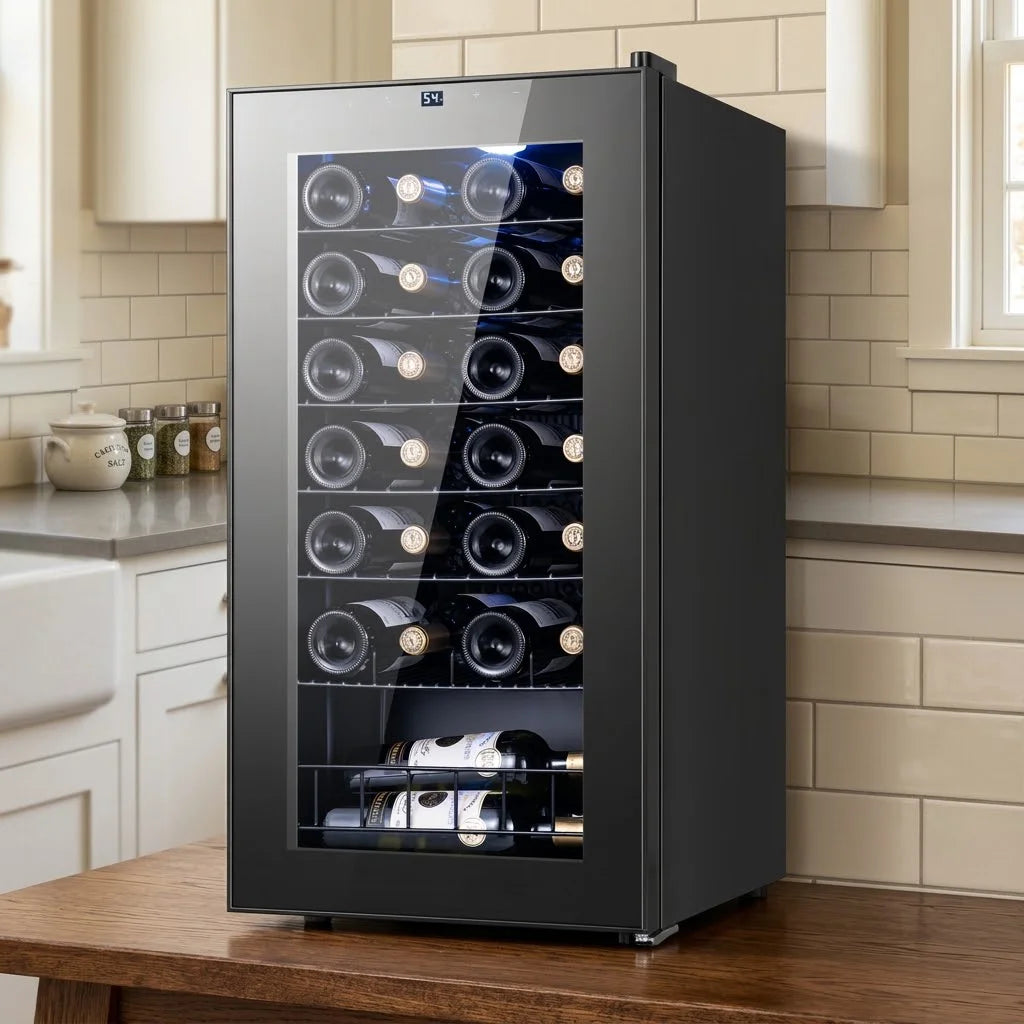 27 Bottle Wine Cooler 88L Single Zone Wine Refrigerator Electronic Temperature Control Glass Door Wine Fridge for Home Bar