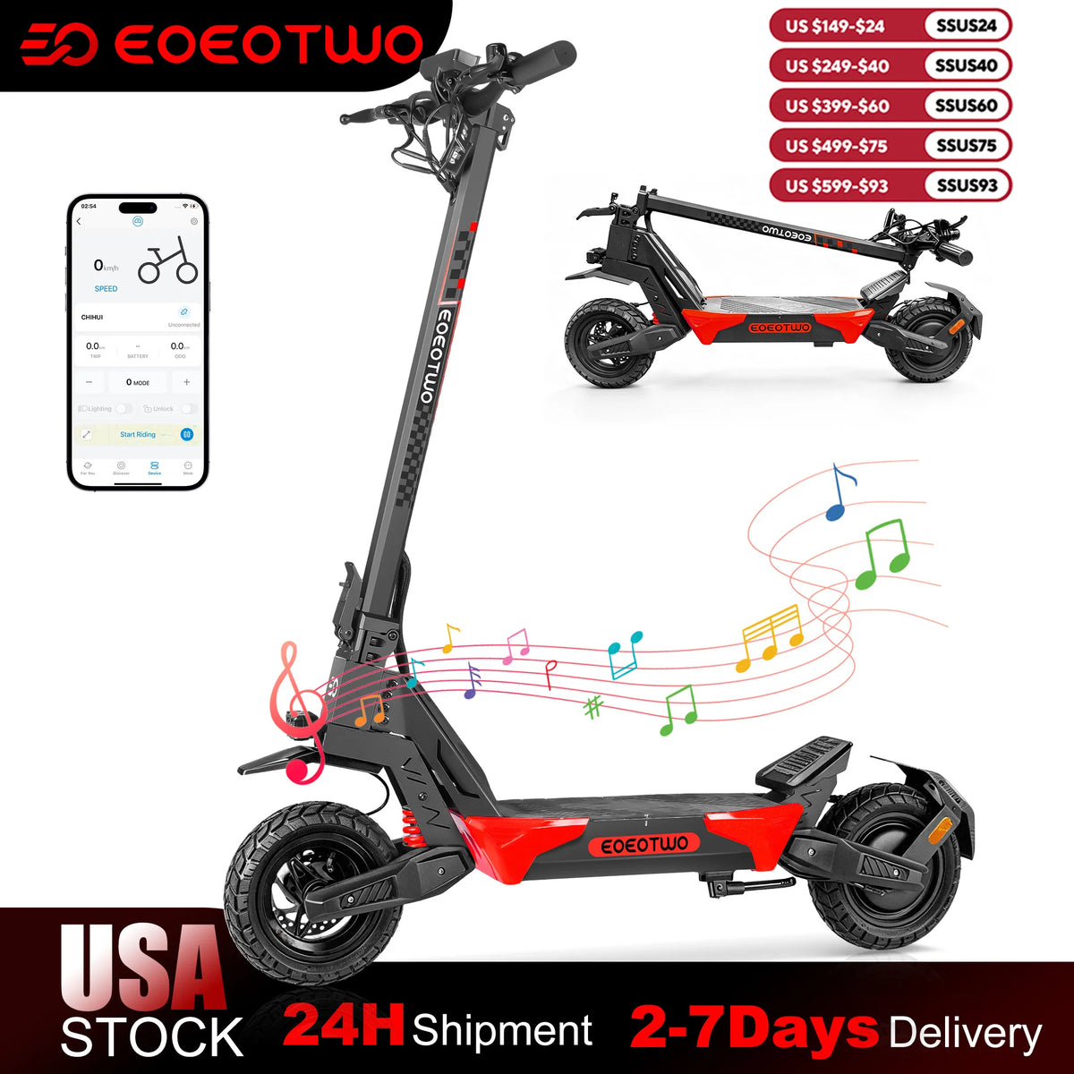 EOEOTWO Electric Scooter, Up to 28 MPH, Long Rang, Dual Suspension & Braking System, Fast Charging, Scooter for Adults, UL Certified