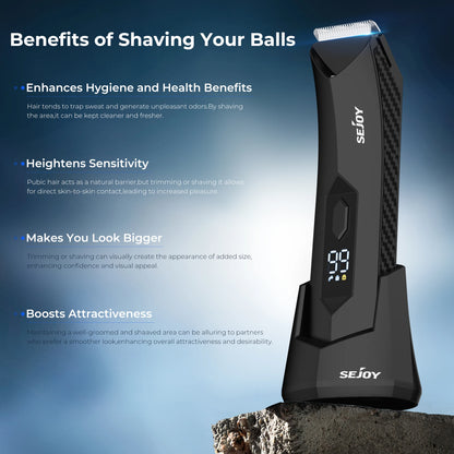 Electric Body Hair Trimmer,Groin Trimmer Ceramic Blade, Waterproof Wet/Dry Groomer, USB Recharge Dock, Men’s Wireless Ball Shaver,LED Display