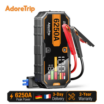 AdoreTrip Car 6250A Portable 12V Jump Starter Power Bank Auto Battery Booster Starter Device For Pickups SUV OffRoad 4x4 Boats