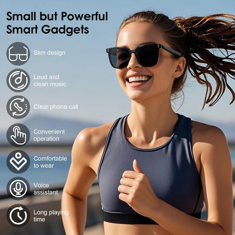 AI smart glasses with built-in translation for over 100 languages; transparent, blue-light-blocking, wireless ; magnetic clip-on ; translation controlled via an app; built-in speakers; 360 °   stereo sound