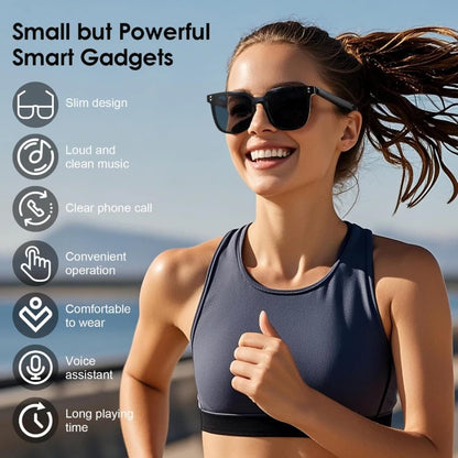 AI smart glasses with built-in translation for over 100 languages; transparent, blue-light-blocking, wireless ; magnetic clip-on ; translation controlled via an app; built-in speakers; 360 °   stereo sound