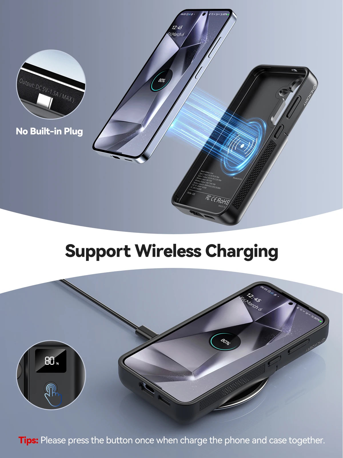 NEWDERY 8000mAh Battery Case For Samsung Galaxy S25 Ultra S25 Plus S25FE Wireless Charging Charger Case 18W Fast Recharging Power Bank Cover