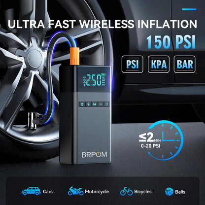 8500A/9000A Peak Current, 150 PSI Multi-Functional Portable Car Battery Starter, Compressor, and Air Injector/Portable Compressor with LED Display (ALL GAS, 8.0L Diesel)