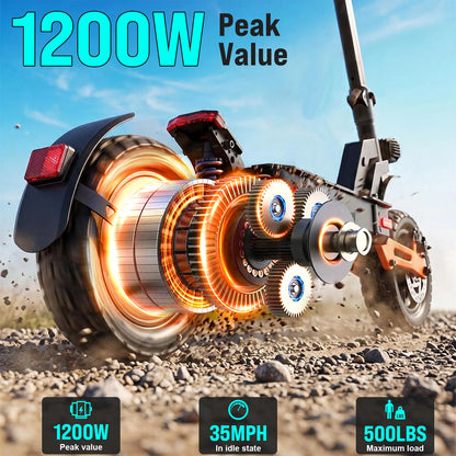 Electric Scooter for Adult, 1200W Motor, Folding E-Scooter Up to 35Mph & 35 Miles Range, 11" Off Road Tire Scooter with Dual Sus