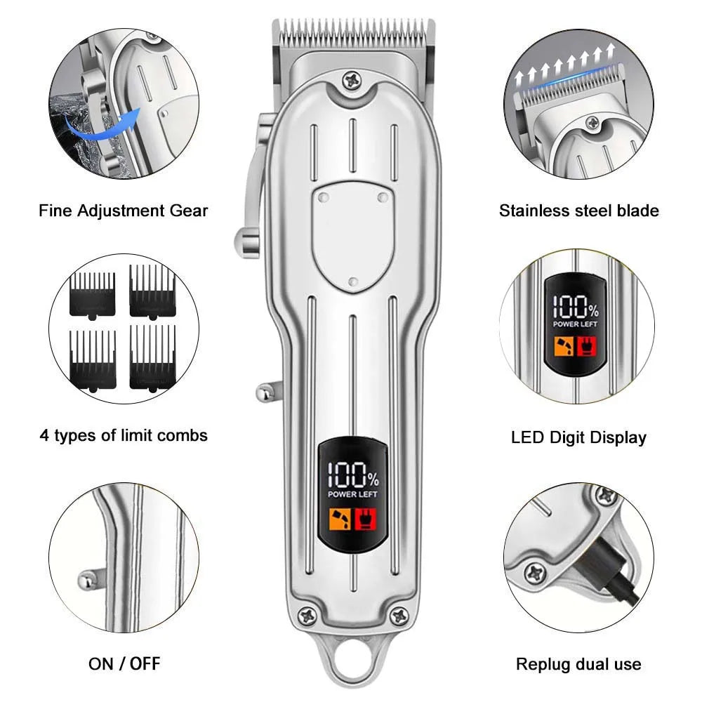 Professional Hair Clippers for Men Professional - Cordless Barber Clippers for Hair Cutting & Grooming Rechargeable Beard Trimmer USB Rechargeable Grooming Kit with 4 Guide Combs & Cleaning Brush