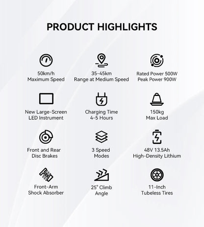 OOTD T10 Adult Foldable Electric Scooter, Max 900W Motor & 18Ah Battery, 45-60km Range, 11 Inch All-Terrain