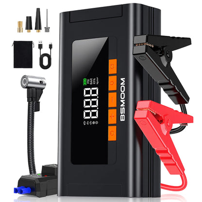8500A/9000A Peak Current, 150 PSI Multi-Functional Portable Car Battery Starter, Compressor, and Air Injector/Portable Compressor with LED Display (ALL GAS, 8.0L Diesel)