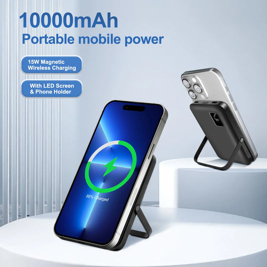 10000mAh Magnetic Power Bank Ultra-Thin Portable 20W Fast Charging with Digital Display USB-C Cable Foldable MagSafe for iPhone