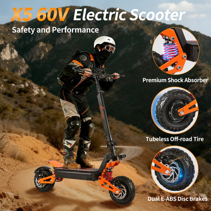 Stock European American Overseas Warehouses Sans High-Power 6000W Off-Road Folding Electric Scooter 60V40Ah Battery