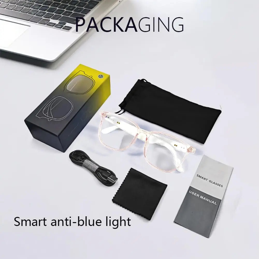 Open Ear Smart Glasses with Bluetooth Speaker, Anti Blue Light Clear Lens, Wireless Audio Glasses for Hands‑Free Call, Music, Daily Wear
