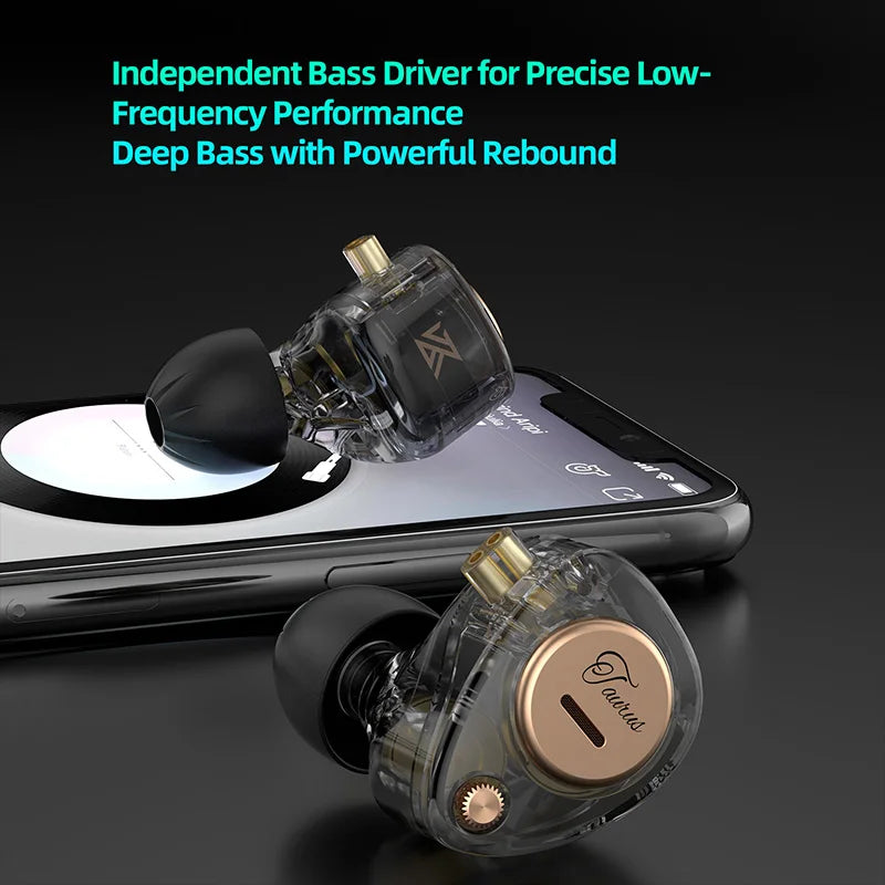 KZ Taurus Wired In Ear Monitor Earbuds Horizontal 2DD Dynamic Driver HiFi IEM Headphones Detachable 0.78mm Silver Plated Cable 3.5mm Gaming Earphones Optional Mic Noise IsolatingMusic Sports Laptop
