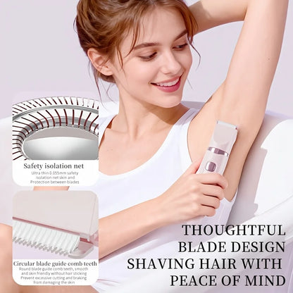 Women's Bikini Trimmer, Women's Electric Shaver, Replaceable Heads, Facial and Intimate Hair Trimmer, USB Rechargeable, LED Power Display, with Base, Travel Cordless Body Shaver, Suitable for Face/Legs/Underarms, Women's Gift