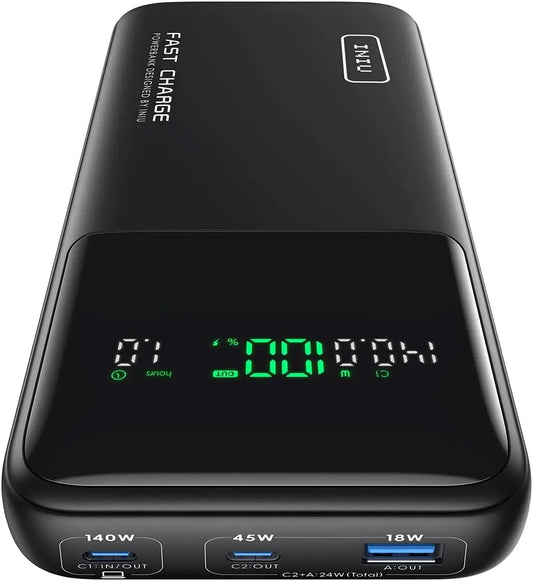 INIU Laptop Power Bank, Compact 27000mAh 140W Fast Charging Battery Pack | Smart LED Display, 3-Output Fast Charging, Flight-Safe, Portable Charger for MacBook Pro, Dell, Steam Deck, iPhone, iPad etc