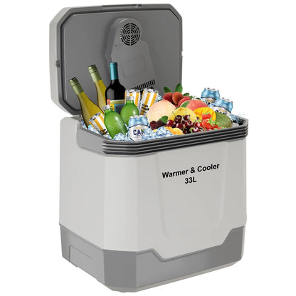 35 Quart (33 L) Electric Cooler & Warmer, Portable Car Refrigerator With Automatic Locking Handle, 12V Car Cooler for Vehicle & Trucks, 110V AC Home Power Cord, Plug In Coolers