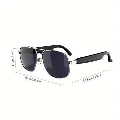 Smart Bluetooth Audio Sunglasses for Men Women, Metal Frame Polarized Lens Wireless Glasses, Built‑in Speaker & Mic, Hands‑Free Music Call Sunglasses for Outdoor Sports Cycling Driving Travel