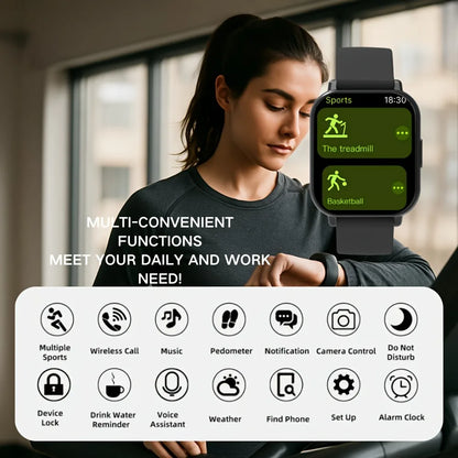 2026 Smart Watch for Men Women Square HD Screen: Wireless Calling with Dial Pad, Frequent Contacts Message Reminder