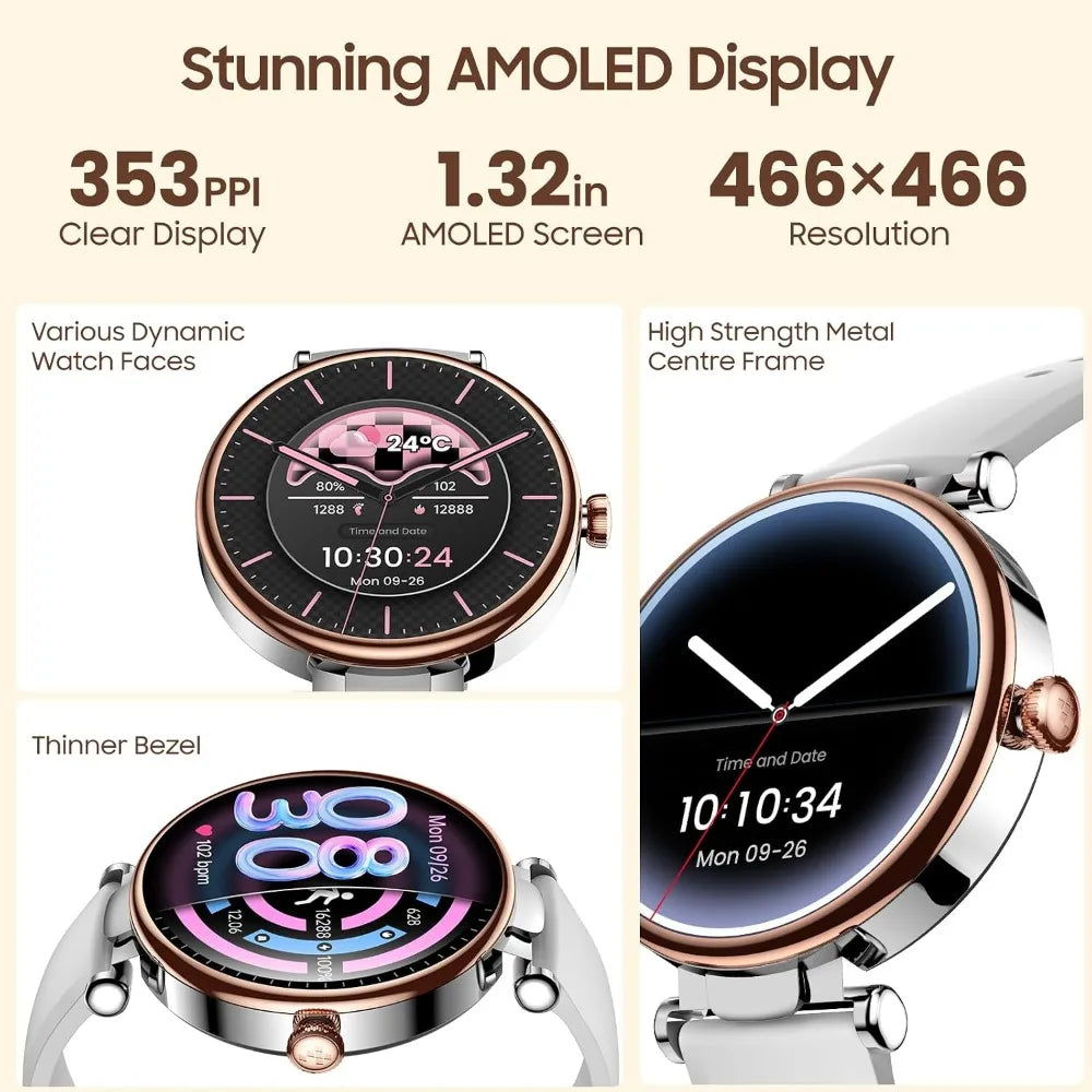 AMOLED Display Watch: Fitness Tracker, Bluetooth Calling, Waterproof, Sleep & Stress, Sports Modes, Customizable Faces