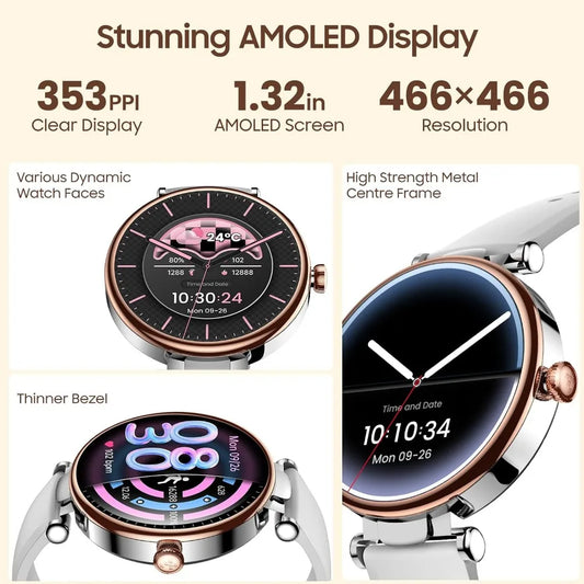 AMOLED Display Watch: Fitness Tracker, Bluetooth Calling, Waterproof, Sleep & Stress, Sports Modes, Customizable Faces