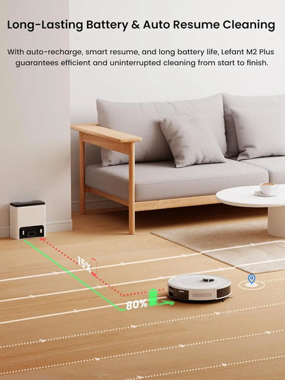 Lefant   M2L Plus Robot Vacuum and Mop, 40-Day Self-Emptying, 6000Pa Strong Suction, Customized Cleaning, Multi-Floor Mapping, 130 Min Runtime, 2.4G/5G WiFi/Alexa/APP/iWatch