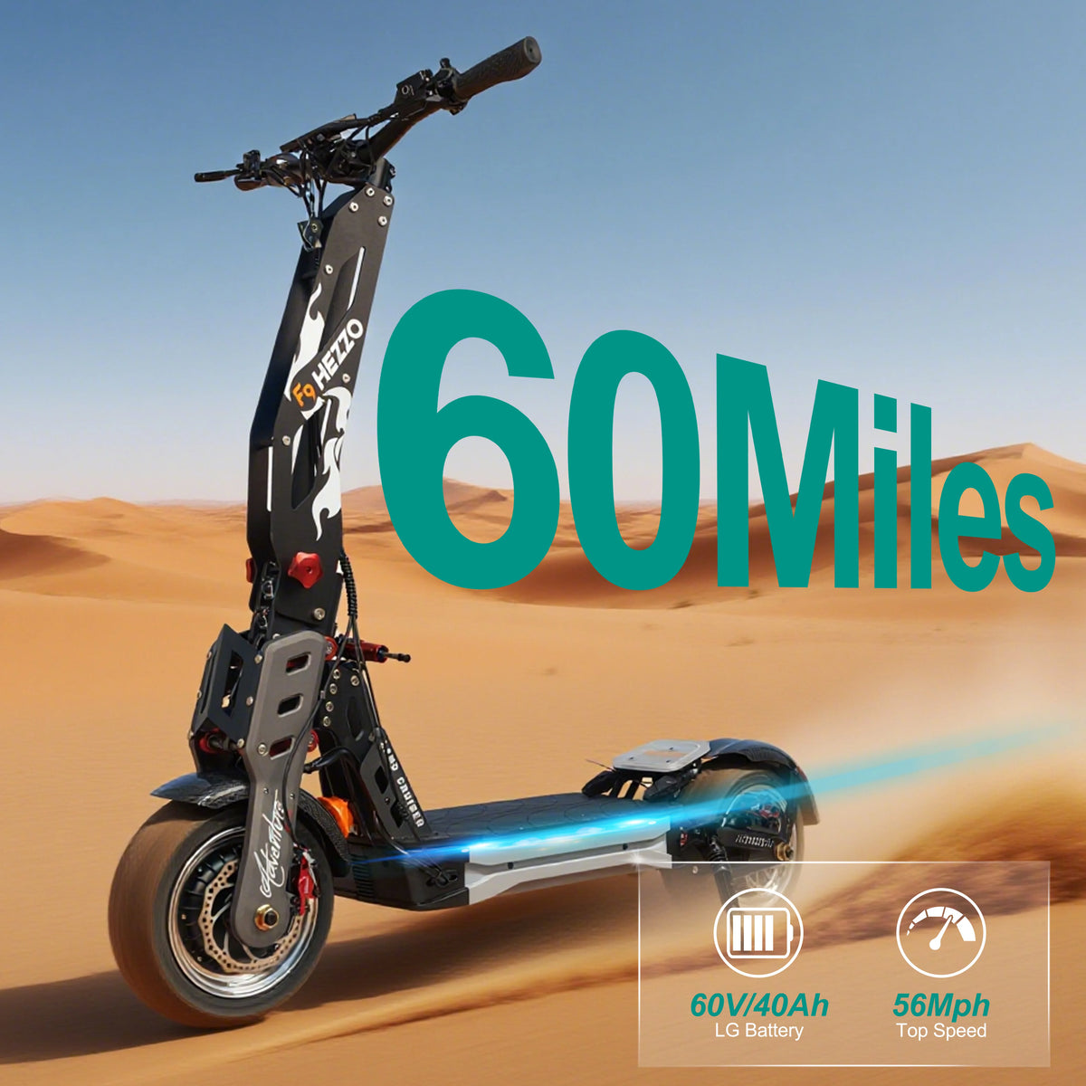 HEZZO F9 Folding Electric Scooter 12Inch Aluminum Alloy E-Scooter 60V 8000W Dual Motors 53Mph Powerful Escooter 40Ah 63Miles Long Range Hydraulic Oil Brakes Waterproof Offroad Scooter