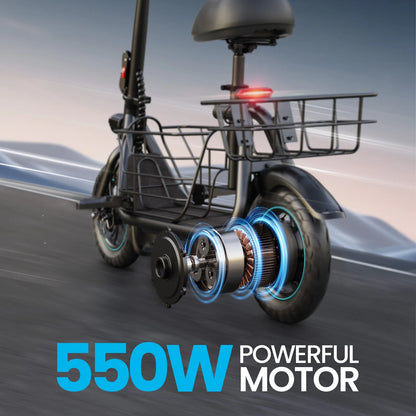 GYROSHOES Electric Scooter for Adults with Pet Basket, UL2272 Certified 550W Motor 19MPH 15Mi Range, BYD Battery Powered Commuter Scooter with Padded Seat, Dual Disc Brakes, LED Lights, 265LBS Capacity for Small Dogs & Daily