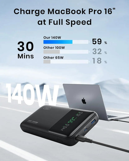 INIU Laptop Power Bank, Compact 27000mAh 140W Fast Charging Battery Pack | Smart LED Display, 3-Output Fast Charging, Flight-Safe, Portable Charger for MacBook Pro, Dell, Steam Deck, iPhone, iPad etc