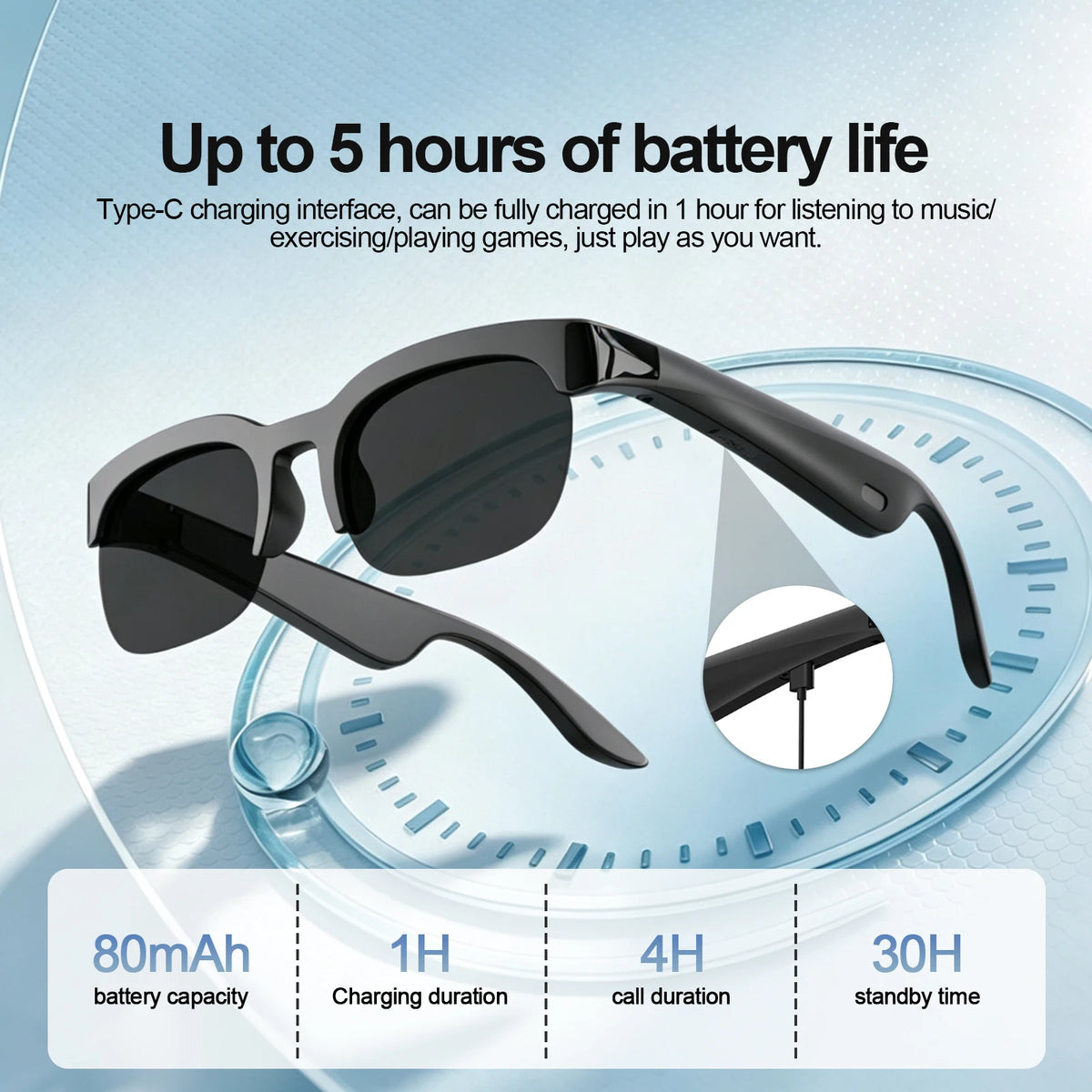 Bluetooth Smart Audio Glasses, Wireless Open-Ear Sunglasses with Built-In Speakers and Microphone, Hands-Free Music & Phone Calls, Portable Sports Eyewear for Running, Cycling, Gym, Cooking, Driving, Travel, Work, iPhone Andr