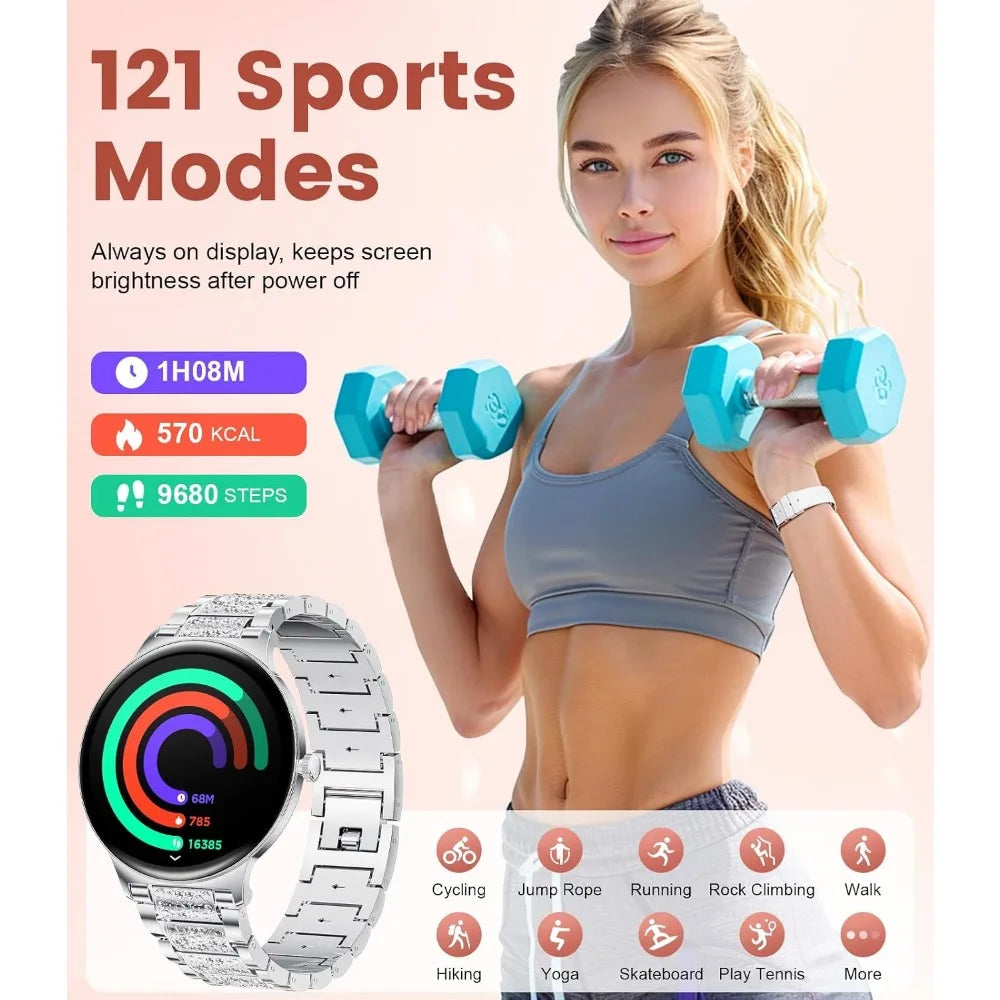 Ultra-Thin 1.43" Display Smart Watch for Women with Bluetooth Connectivity, Health Tracking, & Sports Modes - 2 Straps (Silver)
