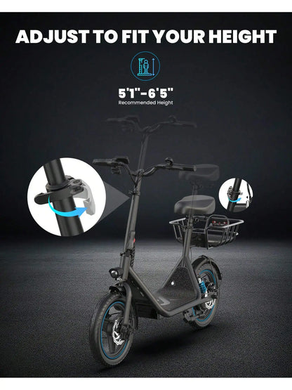 GYROSHOES 650W Adult Electric Scooter With Seat 36V 10.4Ah Battery 25 Miles Range 14 Inch Wheel Foldable E Scooter Dual Suspension UL2272 Certified Commuter E-Scooter With Basket LED Display Dual Disc Brake Load 265lbs