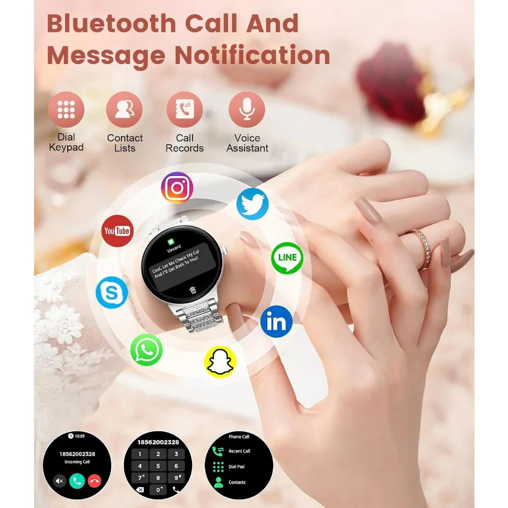 Ultra-Thin 1.43" Display Smart Watch for Women with Bluetooth Connectivity, Health Tracking, & Sports Modes - 2 Straps (Silver)