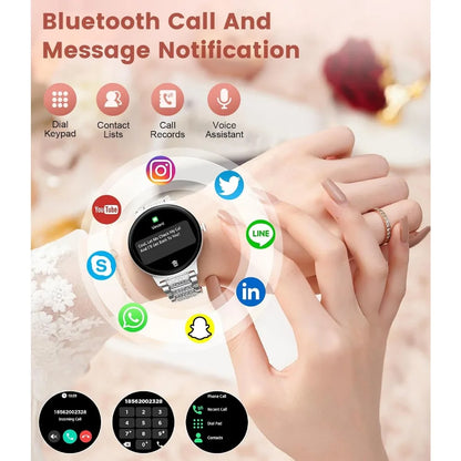 Ultra-Thin 1.43" Display Smart Watch for Women with Bluetooth Connectivity, Health Tracking, & Sports Modes - 2 Straps (Silver)