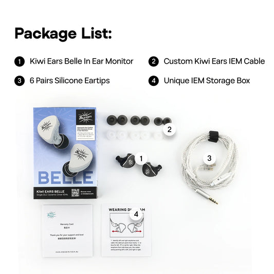 Kiwi Ears Belle 10mm DLC Dynamic Driver IEM Hifi Earphones with Accurate Technicalities for Pro Use