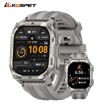 2026 KOSPET PULSE 2 Rugged Military Smartwatch Men Dual Band GPS 6 GNSS AMOLED 1.96" 5ATM IP69 LED Flashlight 170+ Sports