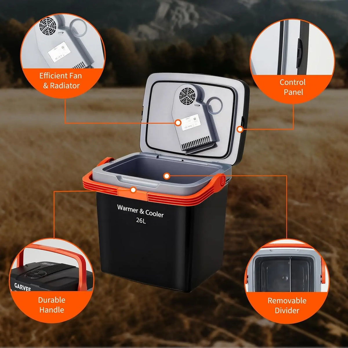 26L Portable Car Cooler & Warmer, 12V Electric Refrigerator with AC/DC Power