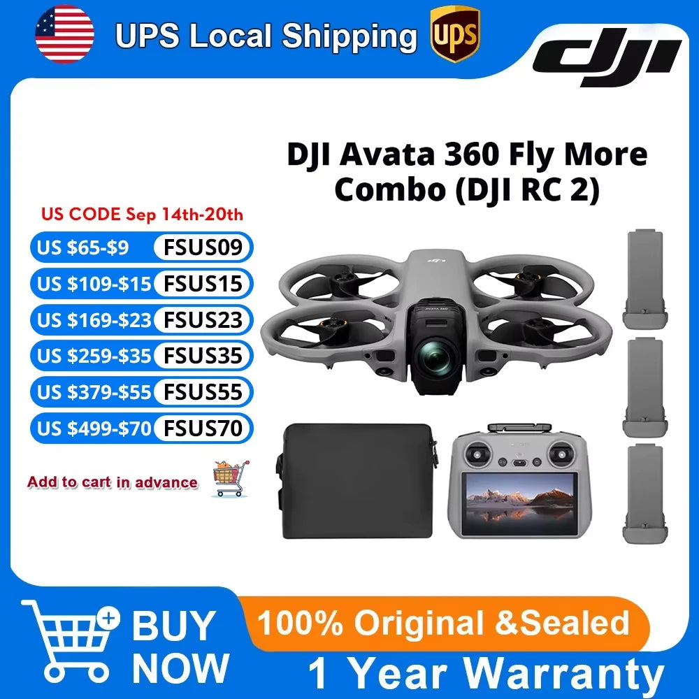 DJI Avata 360 Drones with a Camera & RC 2 Motion Controller - Drone 4K Professional Imaging, 60fps 155° Ultra-Wide-Angle Camera, O4+ FHD Video Transmission, RockSteady 3.0 Stabilization for Aerial Filming