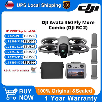 DJI Avata 360 Drones with a Camera & RC 2 Motion Controller - Drone 4K Professional Imaging, 60fps 155° Ultra-Wide-Angle Camera, O4+ FHD Video Transmission, RockSteady 3.0 Stabilization for Aerial Filming